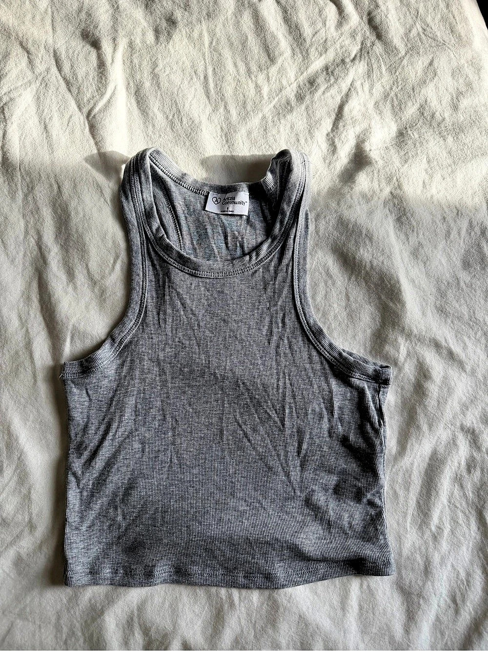 Aritzia Community Ribbed Crop Tank Top Gray Small